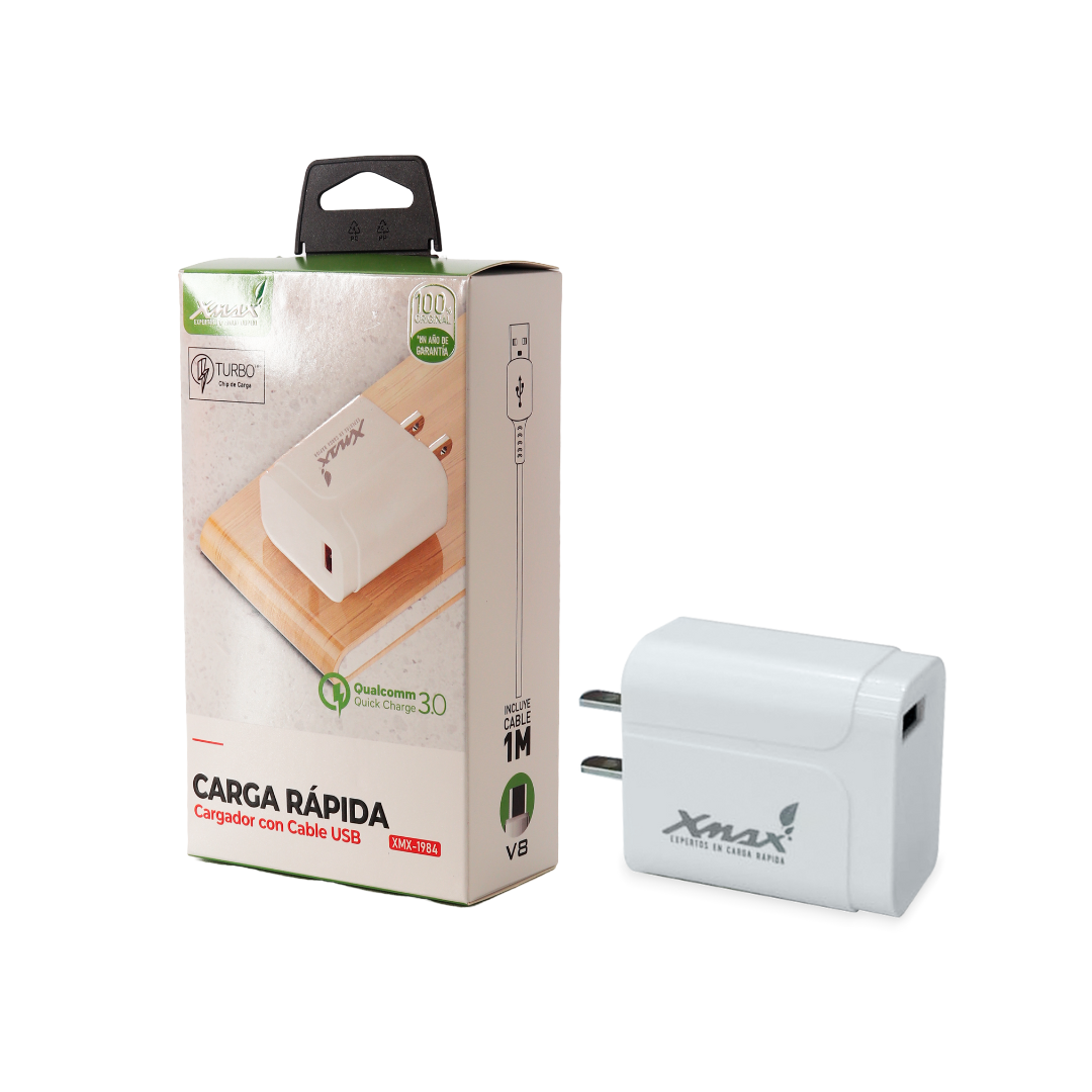 CARGADOR DE PARED XMAX TIPO V8- 1 PUERTOS USB - 3.0 AMPERIOS