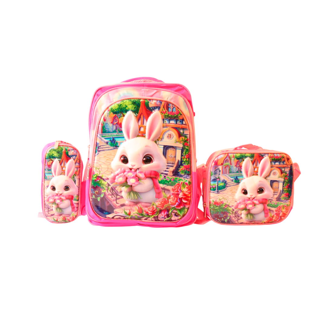 MOCHILA 3PCS  VARIOS DISEÑOS 3D PARA NIÑA