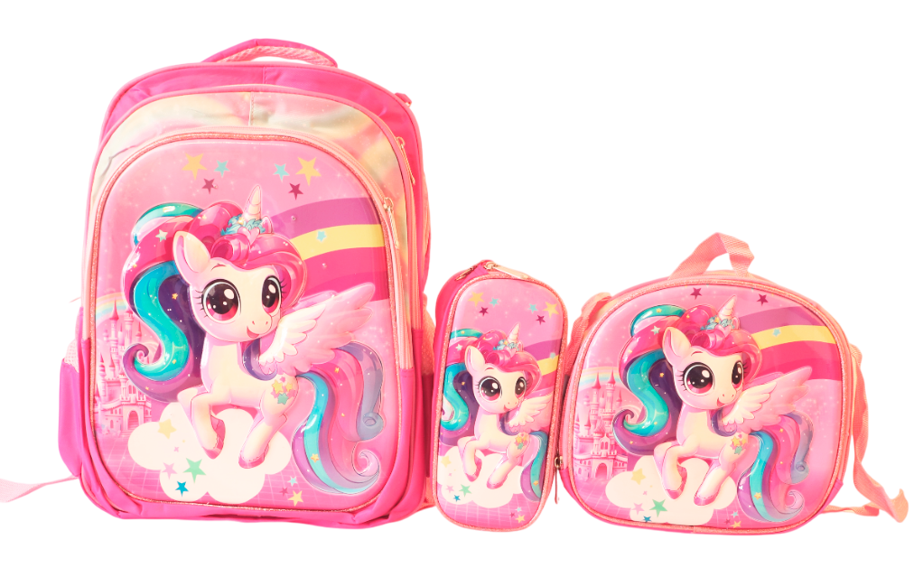 MOCHILA 3PCS  VARIOS DISEÑOS 3D PARA NIÑA